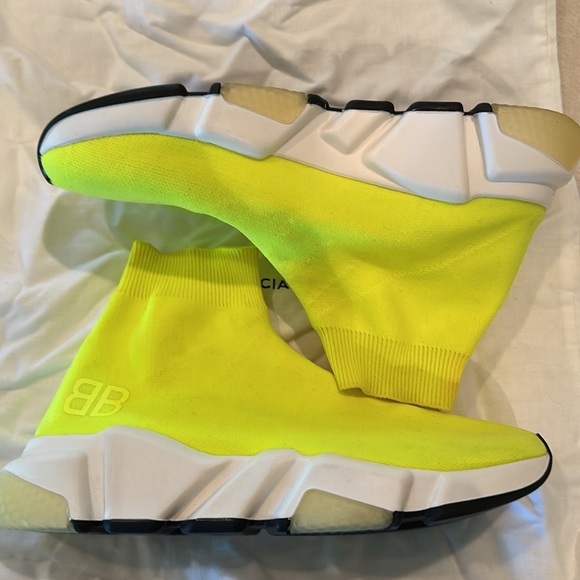 Worn once! Balenciaga Speed Trainer Mid Neon Yellow Sz 36 - Picture 2 of 7